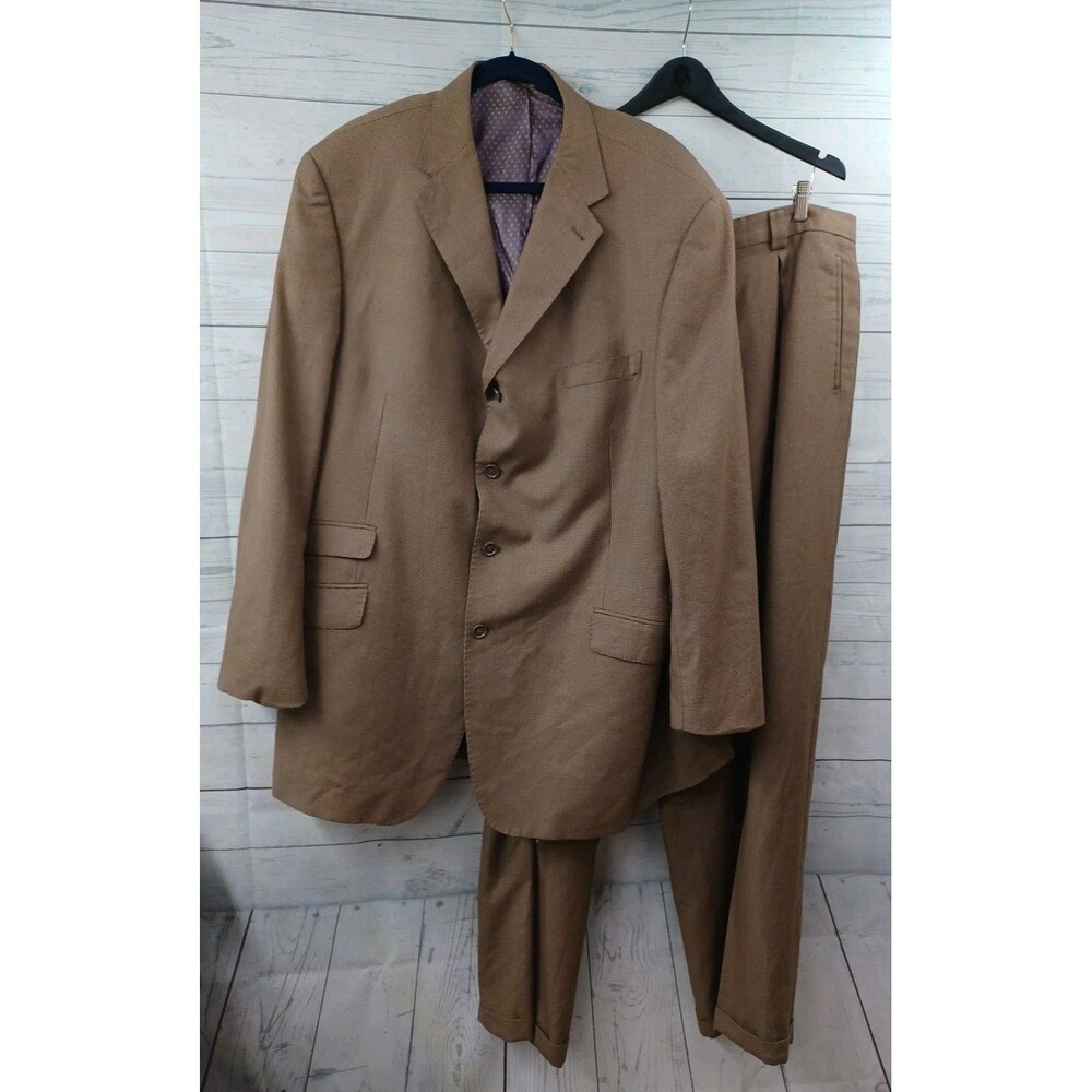 Earvin Magic Johnson Signature Brown Houndstooth Suit Sz 50XL Pants 44XLx34